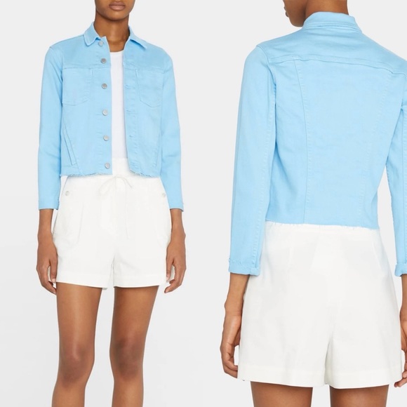 L'AGENCE Janelle Raw Cut Slim Denim Jacket in Baltic Sea Size S/P $395 - Picture 3 of 5